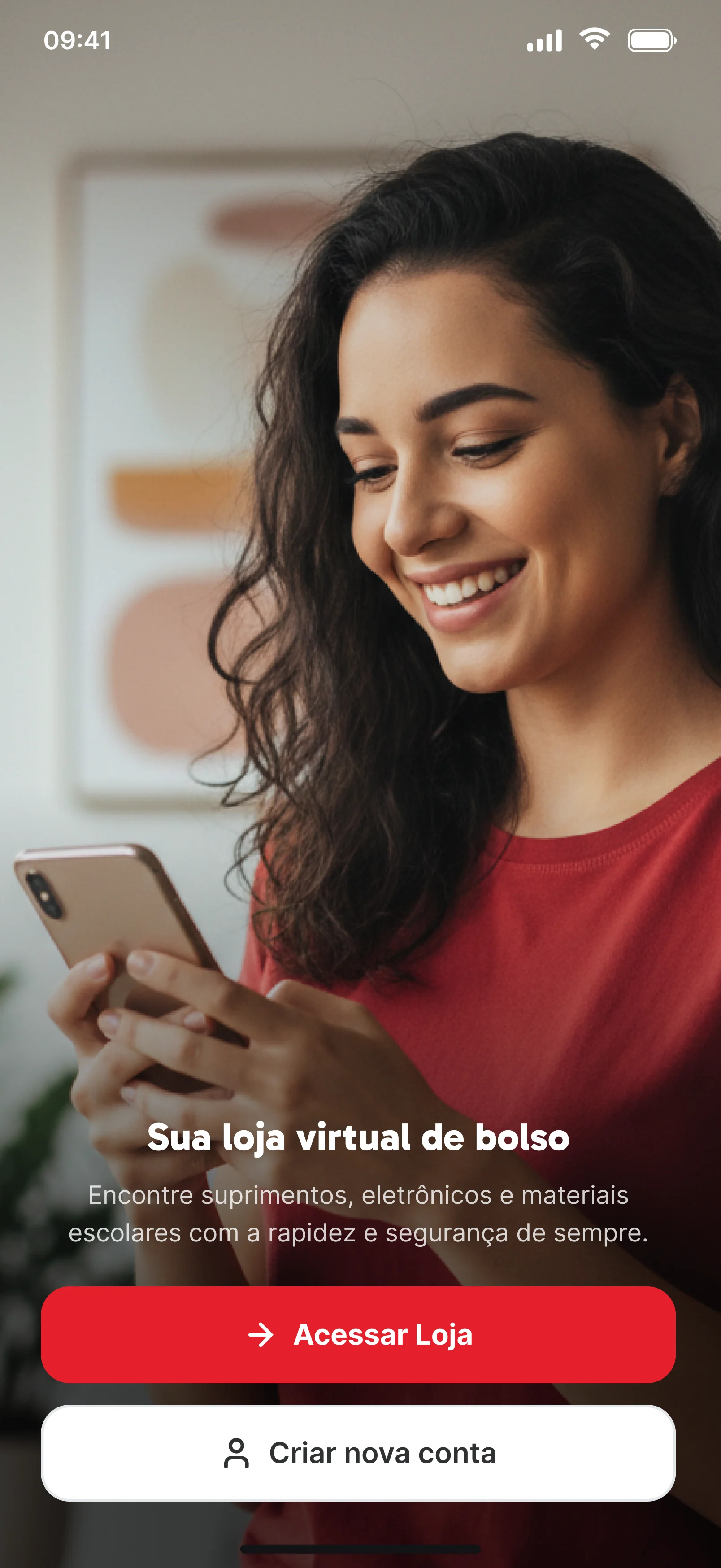 Boas-vindas: sua loja virtual de bolso, com acessar loja e criar nova conta