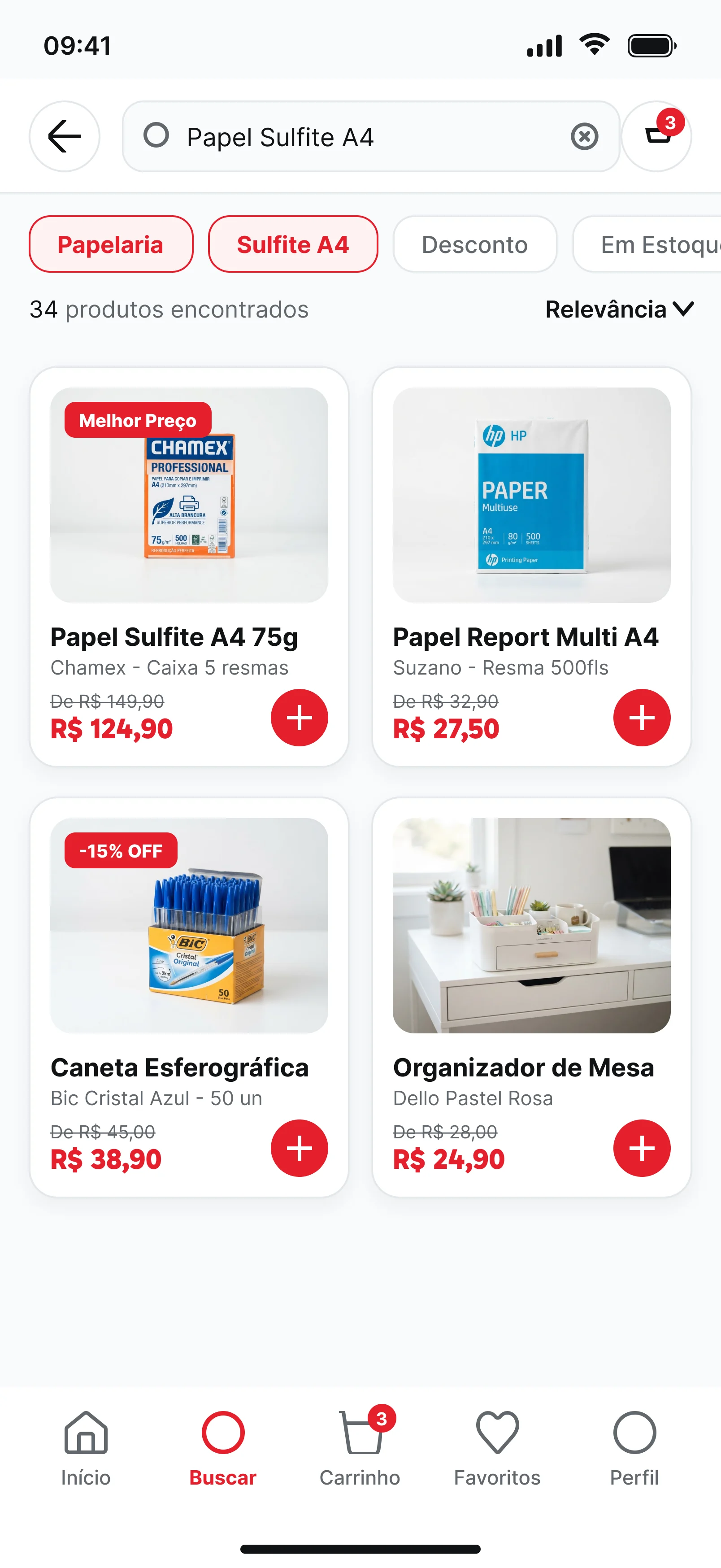 Busca por papel sulfite A4: filtros, 34 produtos encontrados e cartões com preço