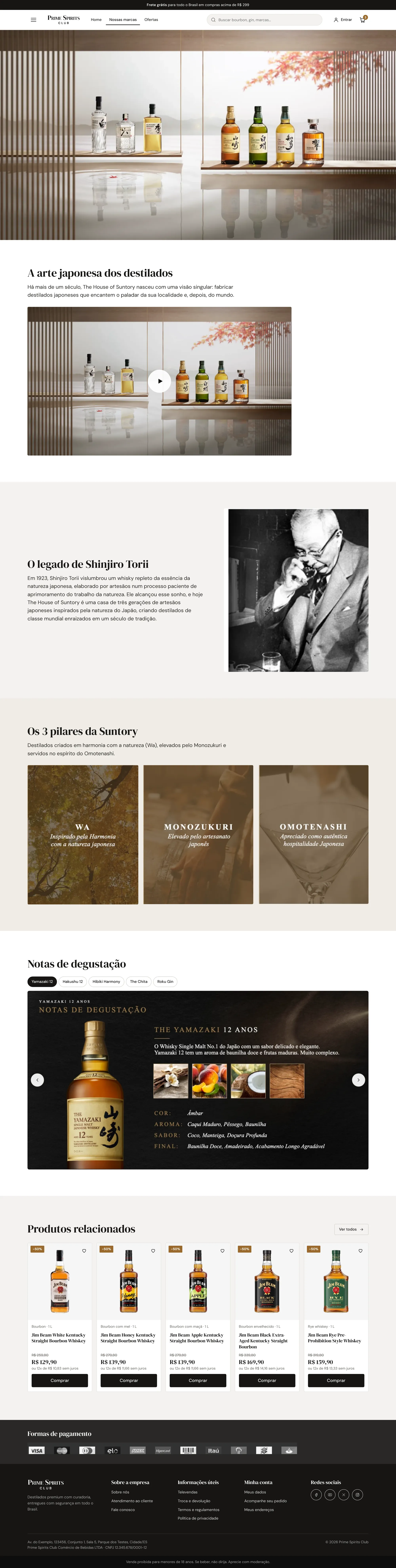 Página da marca The House of Suntory inteira