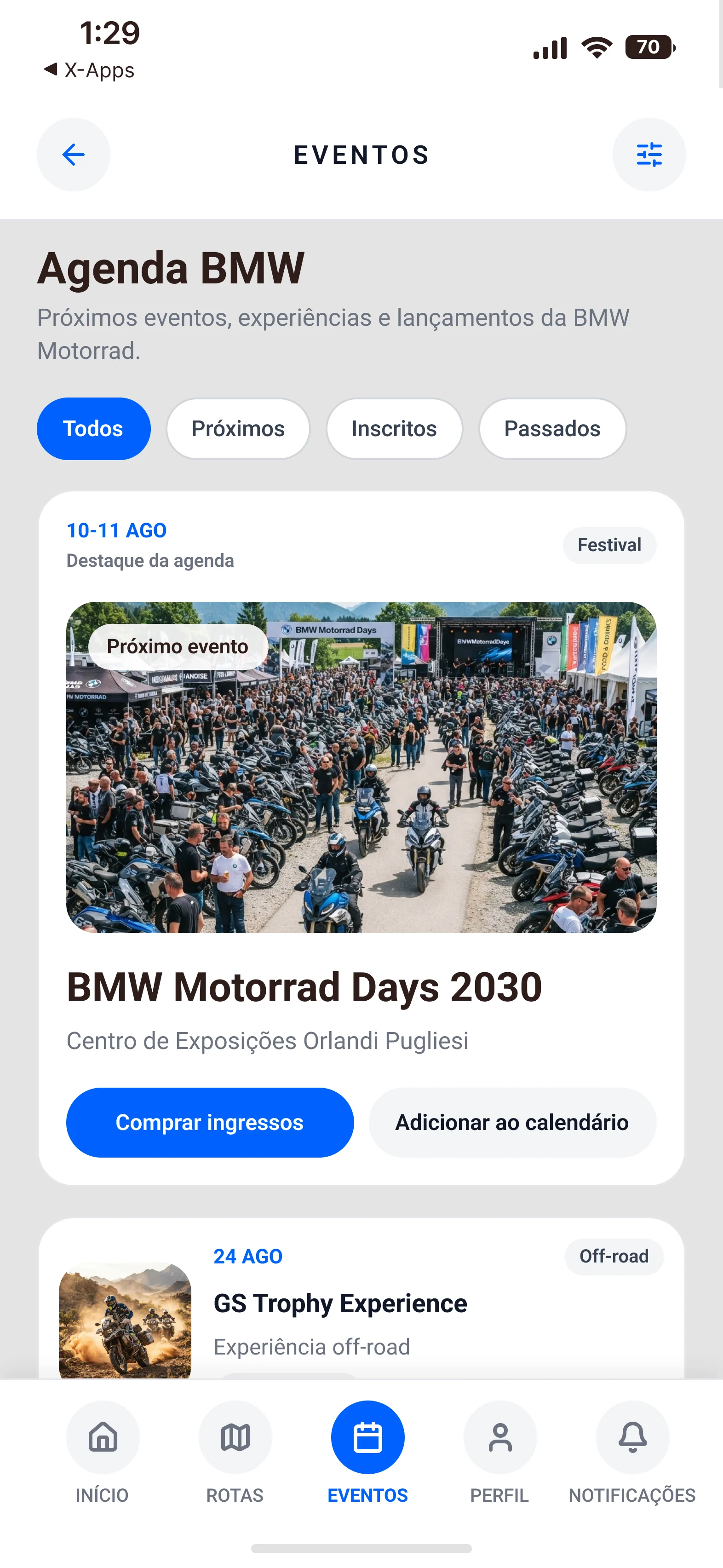Agenda da marca: próximos eventos, com o grande encontro anual de motociclistas em destaque e o desafio off-road
