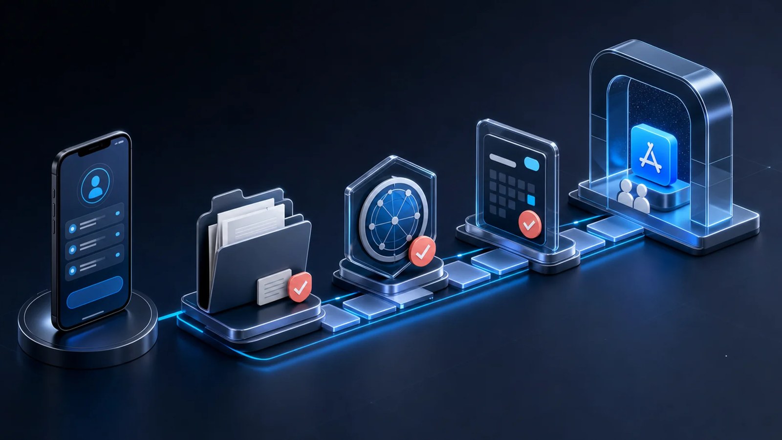 Fluxo visual para criar conta Apple Developer e liberar acesso ao desenvolvedor