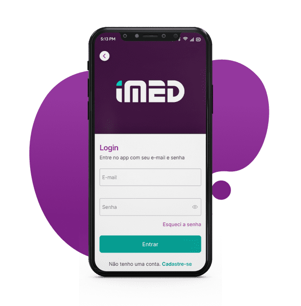 Smartphone exibindo a tela de login do aplicativo