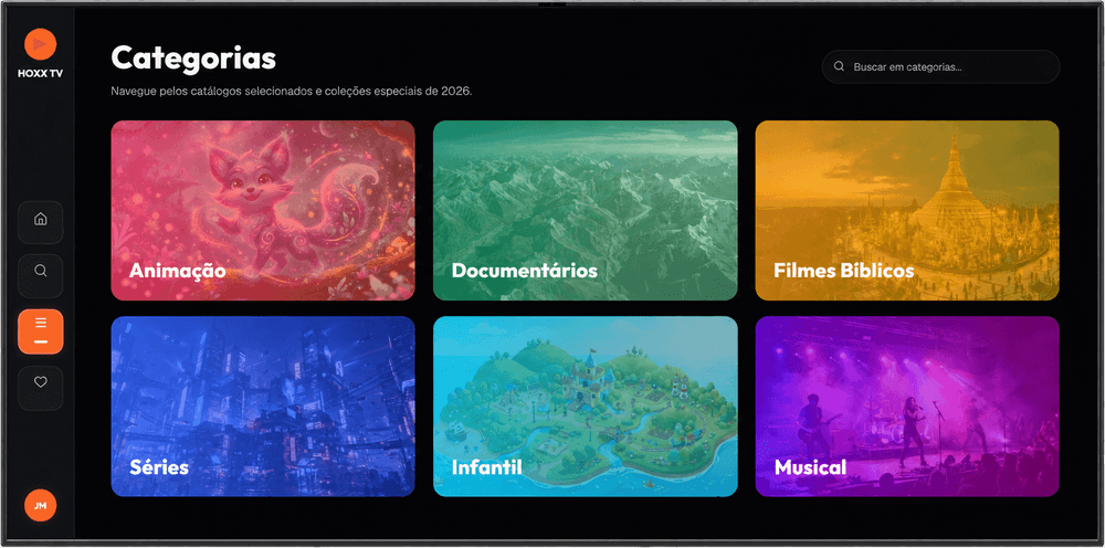 Hoxx TV na TV, tela encontre algo para assistir