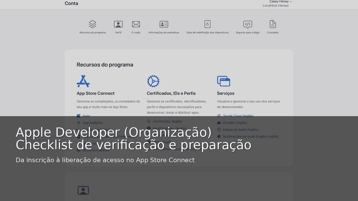 Apple Developer (Organização): checklist de verificação e preparação