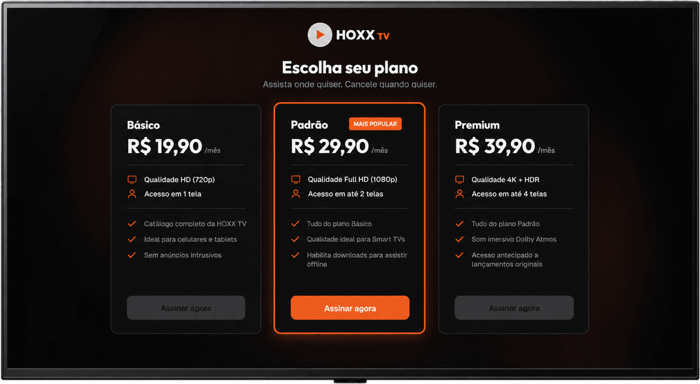 Hoxx TV na TV, tela escolha como continuar
