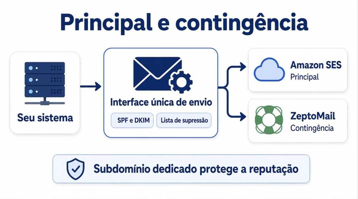 Arquitetura recomendada de e-mail transacional com provedor principal e contingência