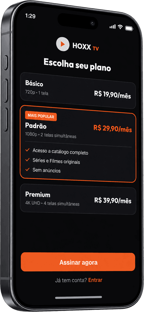 Hoxx TV, tela escolha como continuar