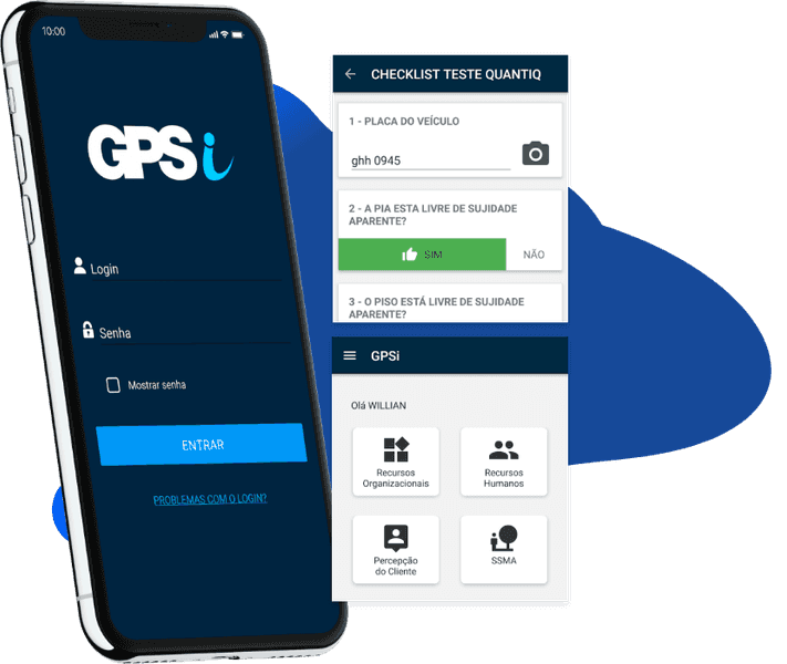 Celular com tela interna do aplicativo GPSi