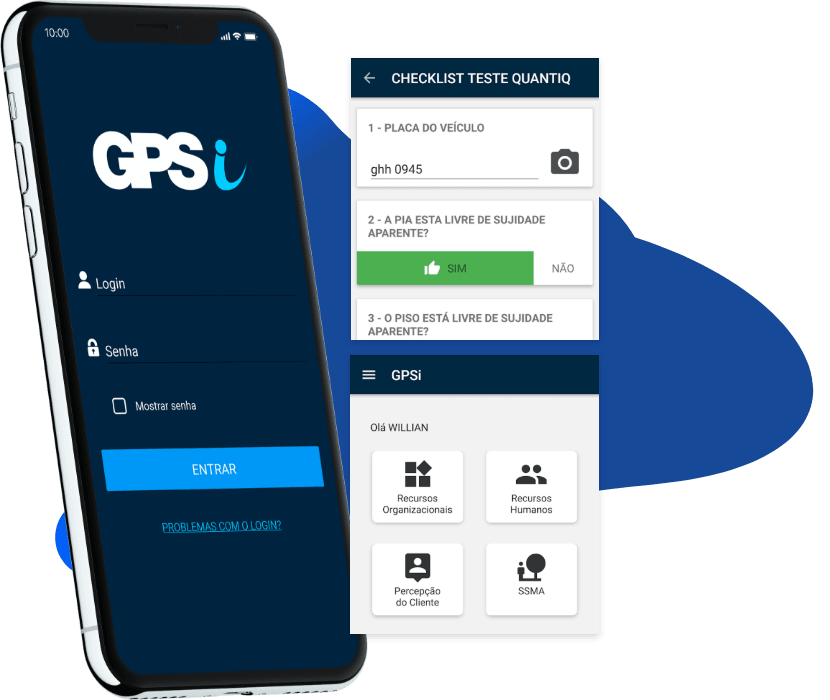 Celular com tela interna do aplicativo GPSi